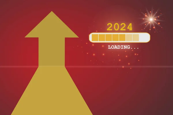 Año Nuevo 2024 Carga Flecha Amarilla Hacia Arriba Sobre Fondo — Foto de Stock