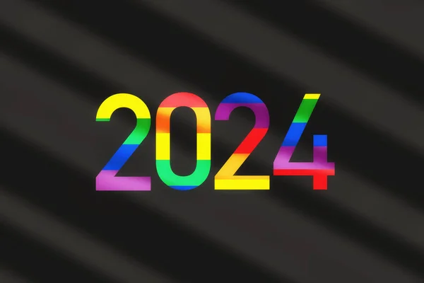 2024彩色彩虹Lgbtq黑色背景 男女同性恋 双性恋和变性者平等新年快乐概念与多样性自由理念 — 图库照片