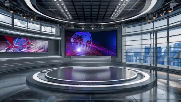 Virtual Studio News Backdrop Shows Wall Virtual News Studio Background — Stock video