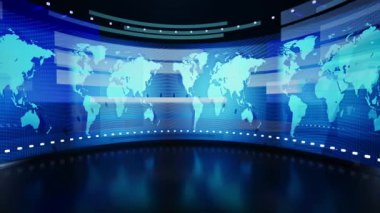 Dünya Haritası Arkaplanı, Haber Stüdyosu Arkaplanı, 3d illüstrasyon