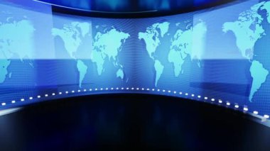 Dünya Haritası Arkaplanı, Haber Stüdyosu Arkaplanı, 3d illüstrasyon