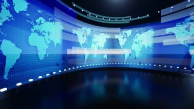 Dünya Haritası Arkaplanı, Haber Stüdyosu Arkaplanı, 3d illüstrasyon