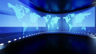 Dünya Haritası Arkaplanı, Haber Stüdyosu Arkaplanı, 3d illüstrasyon