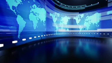 Dünya Haritası Arkaplanı, Haber Stüdyosu Arkaplanı, 3d illüstrasyon
