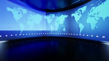 Dünya Haritası Arkaplanı, Haber Stüdyosu Arkaplanı, 3d illüstrasyon