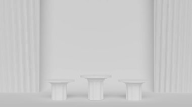 Beyaz arkaplanı olan beyaz mermer ekran platformları