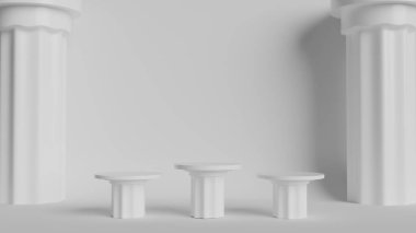 Beyaz arkaplanı olan beyaz mermer ekran platformları