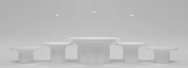 Beyaz arkaplanı olan beyaz mermer ekran platformları