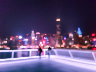Geceleyin Hong Kong şehrinin arkaplanı için soyut Bokeh silueti