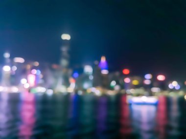 Geceleyin Hong Kong şehrinin arkaplanı için soyut Bokeh silueti