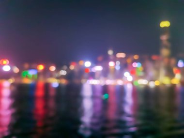 Geceleyin Hong Kong şehrinin arkaplanı için soyut Bokeh silueti