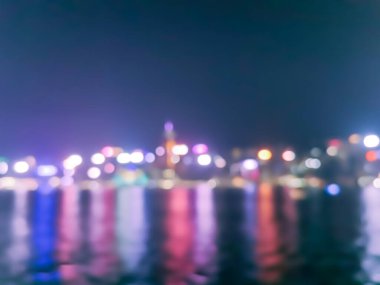 Geceleyin Hong Kong şehrinin arkaplanı için soyut Bokeh silueti