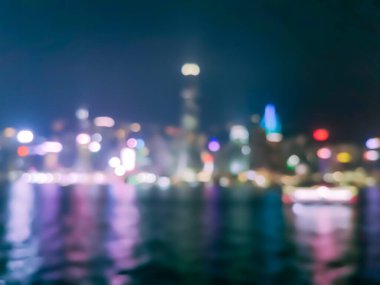 Geceleyin Hong Kong şehrinin arkaplanı için soyut Bokeh silueti