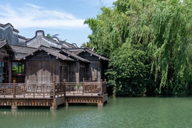 Wuzhen, Hangzhou, Çin, 29 Mayıs 2024: Wuzhen Antik Su Kenti, Çin 'in en ünlü tarihi ve kültürel şehirlerinden biridir.