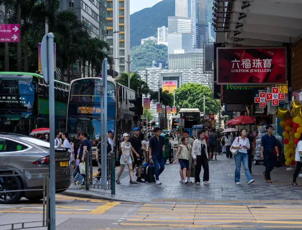 stock image Tsim Sha Tsui, Hong Kong: July 03, 2024:  street view in Tsim Sha Tsui, this is a very popular shopping place in Hong Kong.