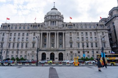 Şangay, Çin, Haziran 04, 2024: Şangay manzarası. Bund, Şangay 'ın en ikonik manzarası ve ünlü bir turizm merkezi.