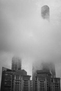 Sis üzerinde kule; siyah beyaz kolon