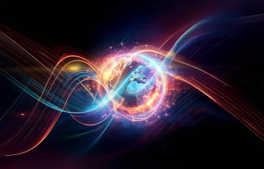 A glowing, ethereal earth surrounded by swirling, brightly colored lines of light. clipart