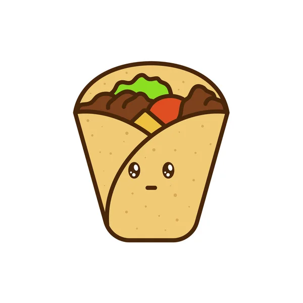 Vector Icon Cute Doodle Fast Food Burrito — Wektor stockowy