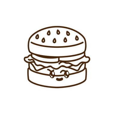 vector icon of cute line doodle fast food burger