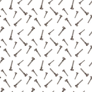 kalibre, koyu kahverengi çizgili gri tonlarda, soldaki çeneleri ve sağdaki uzun, düz gövdeyi ölçen.