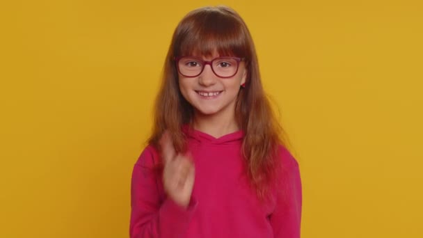 Young Preteen Child Girl Kid Shakes Finger Saying Careful Scolding — Stock videók