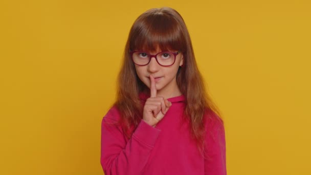 Shh Quiet Please Preteen Child Girl Kid Presses Index Finger — Vídeos de Stock