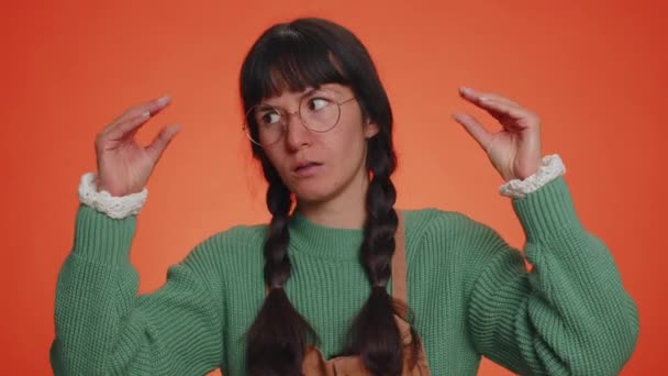 Lovely Millennial Woman Showing Bla Bla Bla Nonsense Gesture Hands — Stock Video