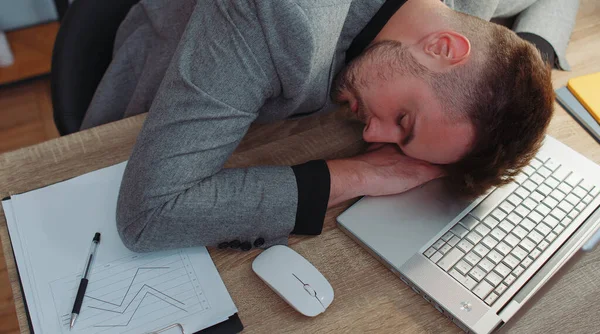 Bored Sleepy Businessman Programmer Software Developer Formal Wear Suit Falling — Foto Stock