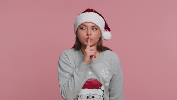 Silenzio Favore Ritratto Donna Nel Natale Santa Clause Maglione Vecchie — Video Stock