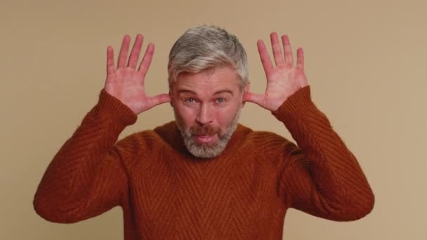 Funny Joyful Sincere Mature Man Years Old Sweater Making Playful — Vídeo de Stock