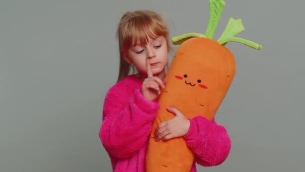 Shh Quiet Please Preteen Child Girl Kid Presses Index Finger — Stockvideo