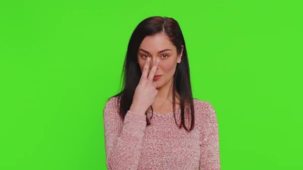 Watching You Caucasian Woman Sweater Pointing Her Eyes Camera Show — Vídeo de stock