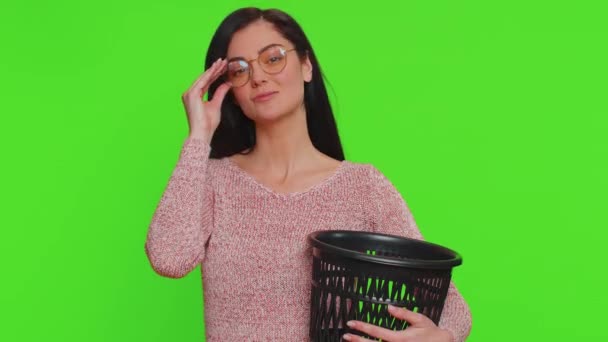Lovely Woman Taking Throwing Out Glasses Trash Bin Medical Vision — Stockvideo
