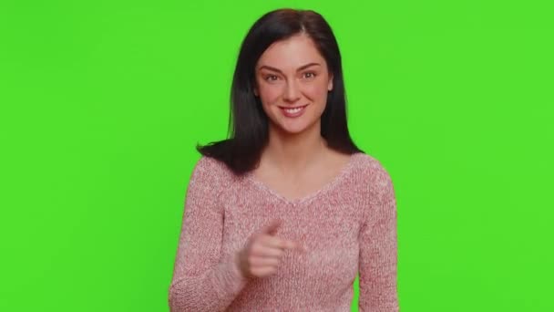 Hey You Choose You Young Woman Sweater Smiling Excitedly Pointing – Stock-video