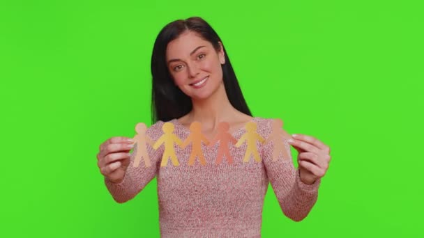 Woman Showing Multiracial Different Skin Color Human Shape Cut Out — Stok Video