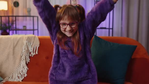 Happy Toddler Girl Shouting Celebrating Success Winning Goal Achievement Good — Vídeos de Stock