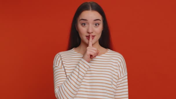 Shh Quiet Please Portrait Millennial Woman Years Old Presses Index — Stock videók