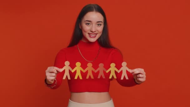 Woman Showing Multiracial Different Skin Color Human Shape Cut Out — Video Stock