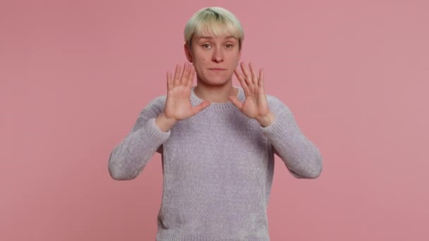 Hey You Careful Woman Warning Admonishing Hand Gesture Saying Careful — Stockvideo