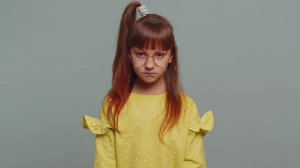 Young Toddler Girl Glasses Frustrated Quarrel Ignores Does Want Communicate — Stockvideo