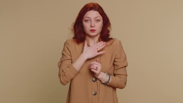 Unhealthy Redhead Woman Coughing Covering Mouth Hand Feeling Sick Allergy — Stok video