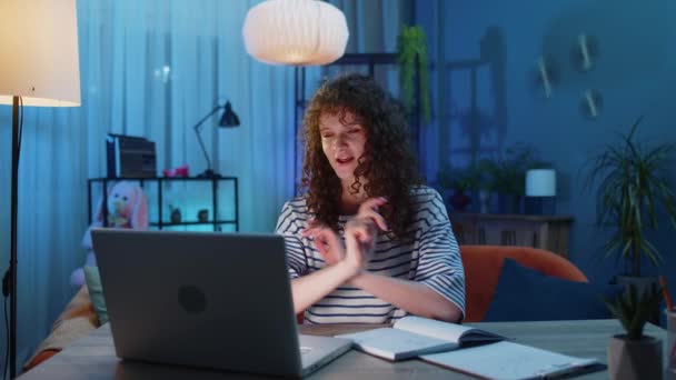 Young Woman Freelancer Teacher Study Notebook Sitting Desk Home Teen — Wideo stockowe