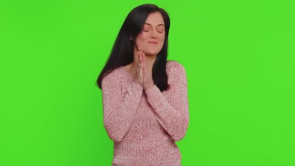 Happy Joyful Pretty Woman Shouting Raising Fists Gesture Did Celebrating — Stock Video