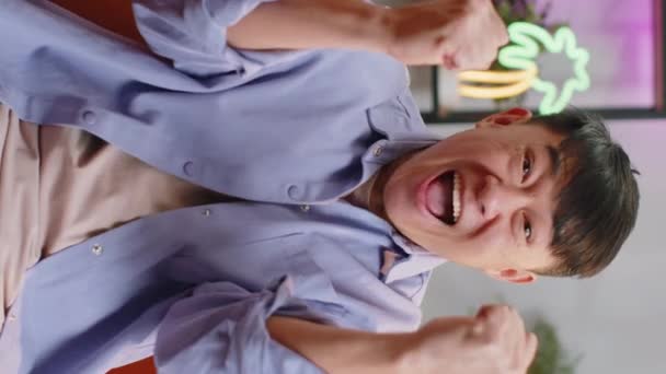 Happy Asian Man Shouting Celebrating Success Winning Goal Achievement Good — Vídeos de Stock
