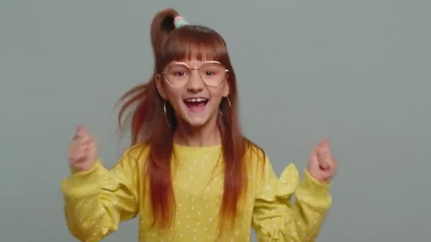 Young Preteen Child Girl Kid Shouting Raising Fists Gesture Did — kuvapankkivideo
