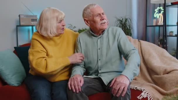 Senior Man Sit Wife Feels Upset Loving Woman Put Hand — Stock Video