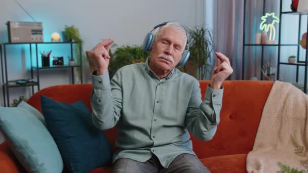 Keep Calm Relax Inner Balance Grandfather Senior Man Breathes Deeply — Stock Video