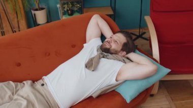 Kafkasyalı yorgun bir adam rahat kanepeye uzanıp dinleniyor, gündüz uyukluyor. Tasasız genç bir adamın portresi, el ele tutuşmuş, rahatlamış, evinde kanepede uyuyakalmış.