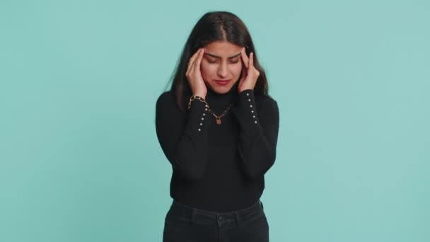 Pretty Indian Arabian Woman Sweater Rubbing Temples Cure Headache Problem — Stock Video
